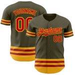 Personalized Olive Red-Gold Line Authentic Salute To Service Baseball Jersey Team Custom Name and Number