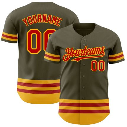 Personalized Olive Red-Gold Line Authentic Salute To Service Baseball Jersey Team Custom Name and Number