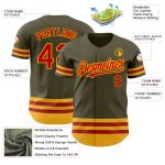 Personalized Olive Red-Gold Line Authentic Salute To Service Baseball Jersey Team Custom Name and Number