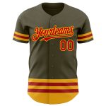 Personalized Olive Red-Gold Line Authentic Salute To Service Baseball Jersey Team Custom Name and Number