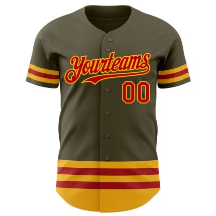 Personalized Olive Red-Gold Line Authentic Salute To Service Baseball Jersey Team Custom Name and Number