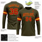 Personalized Olive Red-Gold Long Sleeve Performance Salute To Service T-Shirt Team Custom Name and Number