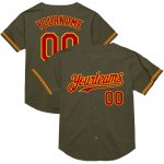 Personalized Olive Red-Gold Mesh Authentic Throwback Salute To Service Baseball Jersey Team Custom Name and Number