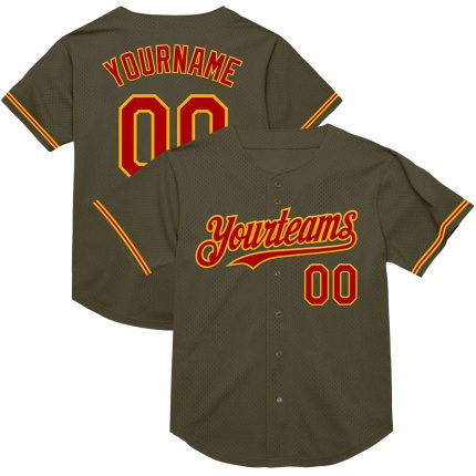 Personalized Olive Red-Gold Mesh Authentic Throwback Salute To Service Baseball Jersey Team Custom Name and Number