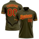 Personalized Olive Red-Gold Performance Vapor Salute To Service Golf Polo Shirt Team Custom Name and Number