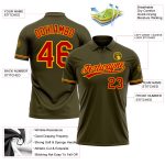 Personalized Olive Red-Gold Performance Vapor Salute To Service Golf Polo Shirt Team Custom Name and Number