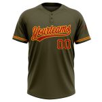 Personalized Olive Red-Gold Salute To Service Two-Button Unisex Softball Jersey Team Custom Name and Number