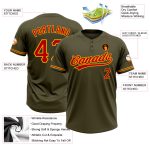 Personalized Olive Red-Gold Salute To Service Two-Button Unisex Softball Jersey Team Custom Name and Number