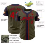 Personalized Olive Red-Navy 3 Colors Arm Shapes Authentic Salute To Service Baseball Jersey Team Custom Name and Number