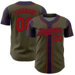 Personalized Olive Red-Navy 3 Colors Arm Shapes Authentic Salute To Service Baseball Jersey Team Custom Name and Number