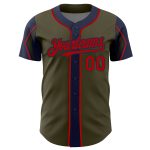 Personalized Olive Red-Navy 3 Colors Arm Shapes Authentic Salute To Service Baseball Jersey Team Custom Name and Number