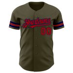 Personalized Olive Red-Navy Authentic Salute To Service Baseball Jersey