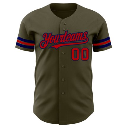 Personalized Olive Red-Navy Authentic Salute To Service Baseball Jersey
