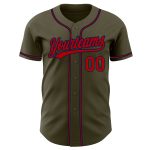 Personalized Olive Red-Navy Authentic Salute To Service Baseball Jersey Team Custom Name and Number
