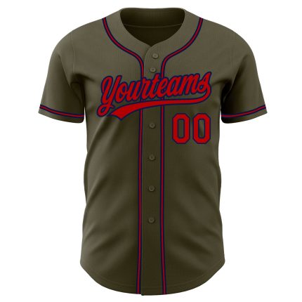 Personalized Olive Red-Navy Authentic Salute To Service Baseball Jersey Team Custom Name and Number