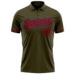 Personalized Olive Red-Navy Performance Vapor Salute To Service Golf Polo Shirt Team Custom Name and Number