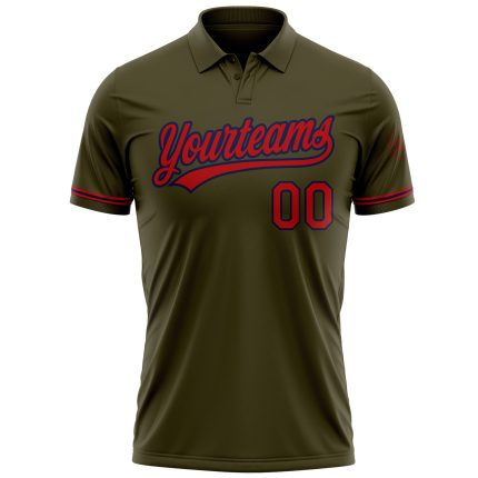 Personalized Olive Red-Navy Performance Vapor Salute To Service Golf Polo Shirt Team Custom Name and Number