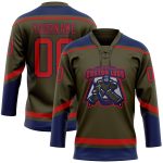 Personalized Olive Red-Navy Salute To Service Hockey Lace Neck Jersey Team Custom Name and Number