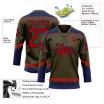 Personalized Olive Red-Navy Salute To Service Hockey Lace Neck Jersey Team Custom Name and Number