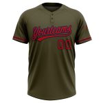 Personalized Olive Red-Navy Salute To Service Two-Button Unisex Softball Jersey Team Custom Name and Number