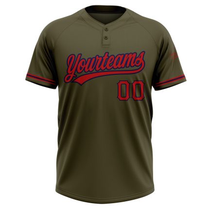 Personalized Olive Red-Navy Salute To Service Two-Button Unisex Softball Jersey Team Custom Name and Number