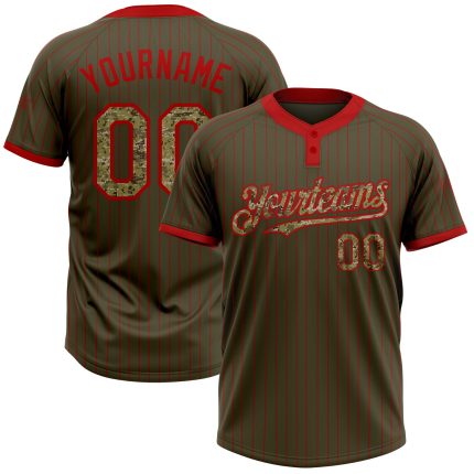 Personalized Olive Red Pinstripe Camo Salute To Service Two-Button Unisex Softball Jersey Team Custom Name and Number