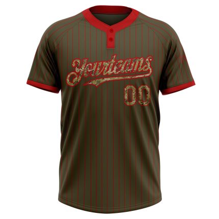Personalized Olive Red Pinstripe Camo Salute To Service Two-Button Unisex Softball Jersey Team Custom Name and Number