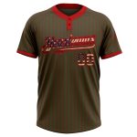 Personalized Olive Red Pinstripe Vintage USA Flag Salute To Service Two-Button Unisex Softball Jersey Team Custom Name and Number