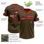 Personalized Olive Red Pinstripe Vintage USA Flag Salute To Service Two-Button Unisex Softball Jersey Team Custom Name and Number