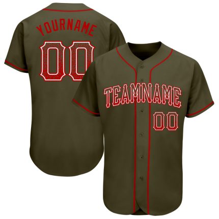 Personalized Olive Red-White Authentic Drift Fashion Salute To Service Baseball Jersey Team Custom Name and Number