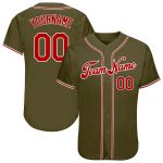 Personalized Olive Red-White Authentic Salute To Service Baseball Jersey Team Custom Name and Number