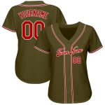 Personalized Olive Red-White Authentic Salute To Service Baseball Jersey Team Custom Name and Number