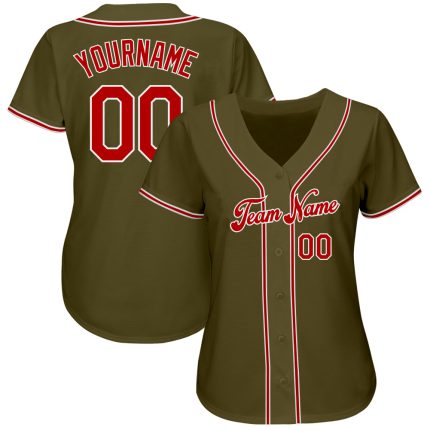 Personalized Olive Red-White Authentic Salute To Service Baseball Jersey Team Custom Name and Number