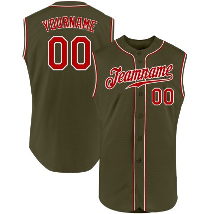 Personalized Olive Red-White Authentic Sleeveless Salute To Service Baseball Jersey Team Custom Name and Number