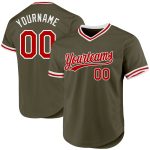 Personalized Olive Red-White Authentic Throwback Salute To Service Baseball Jersey Team Custom Name and Number