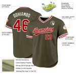 Personalized Olive Red-White Authentic Throwback Salute To Service Baseball Jersey Team Custom Name and Number
