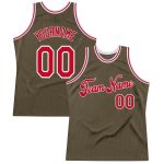 Personalized Olive Red-White Authentic Throwback Salute To Service Basketball Jersey Team Custom Name and Number