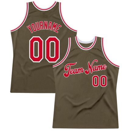 Personalized Olive Red-White Authentic Throwback Salute To Service Basketball Jersey Team Custom Name and Number