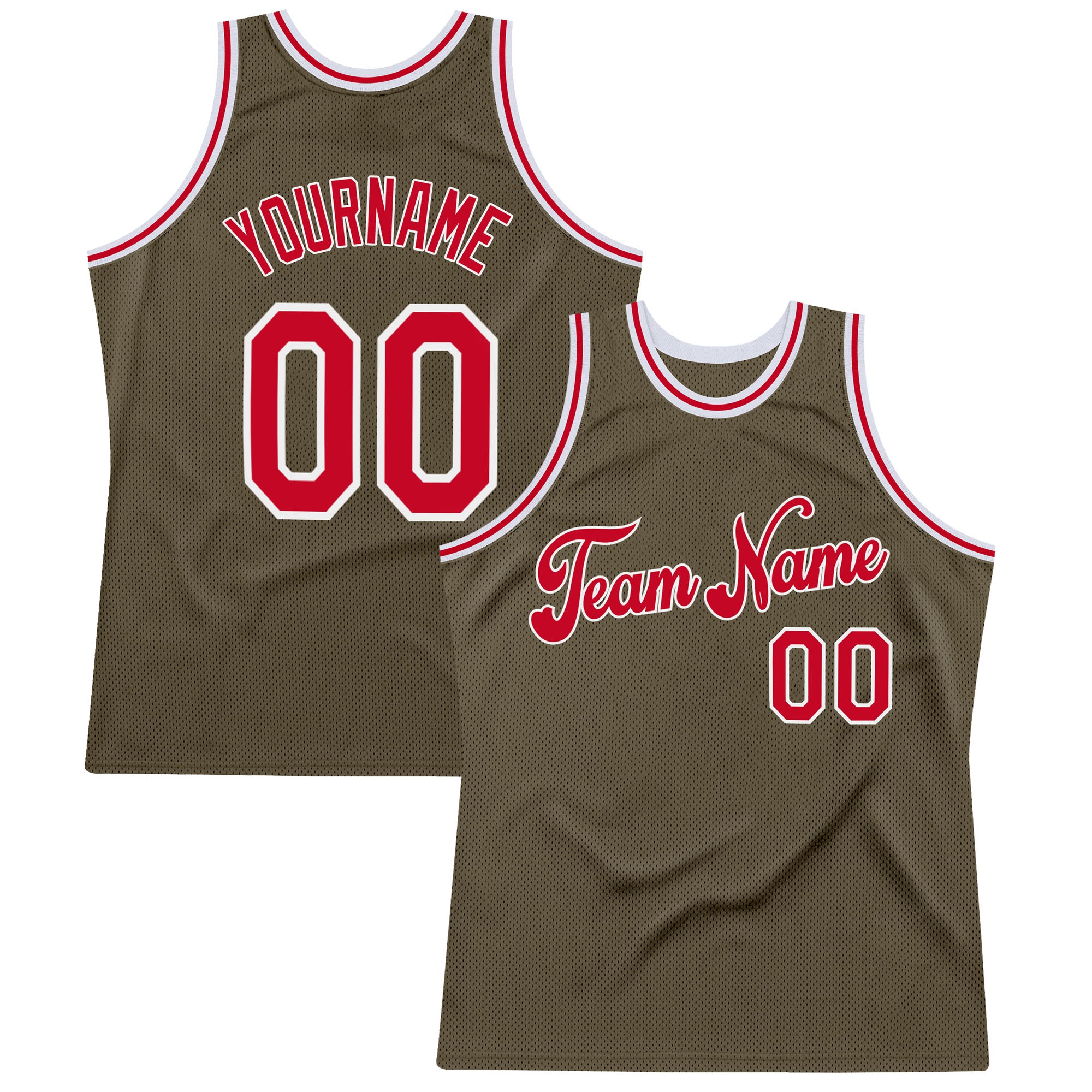 Personalized Olive Red-White Authentic Throwback Salute To Service Basketball Jersey Team Custom Name and Number