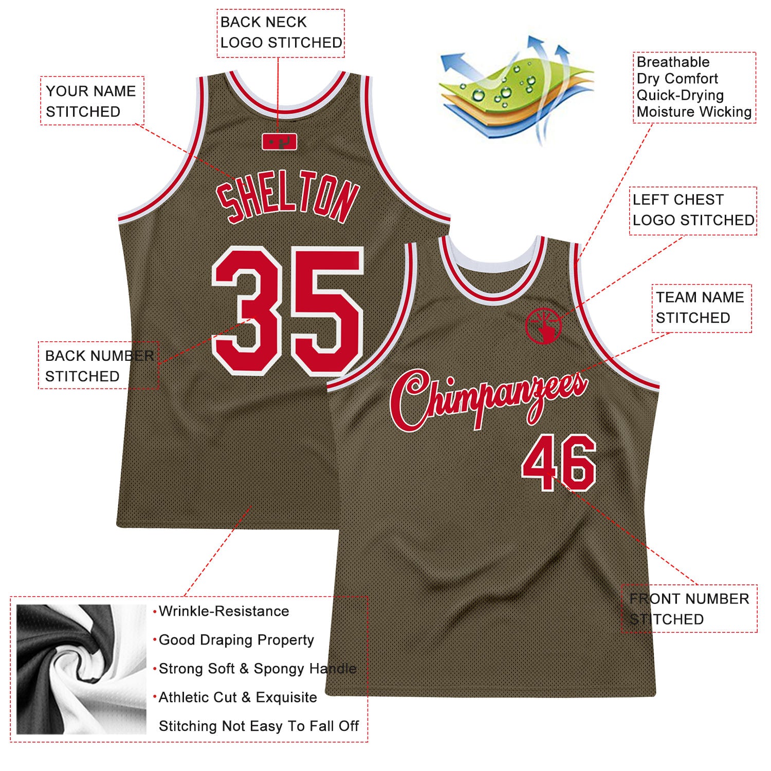 Personalized Olive Red-White Authentic Throwback Salute To Service Basketball Jersey Team Custom Name and Number Personalized Olive Red-White Authentic Throwback Salute To Service Basketball Jersey Team Custom Name and Number - Image 2