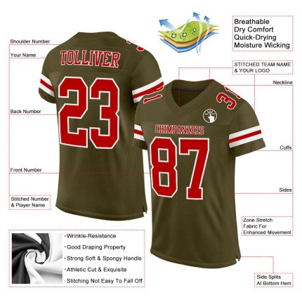 Personalized Olive Red-White Mesh Authentic Salute To Service Football Jersey Team Custom Name and Number