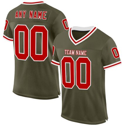 Personalized Olive Red-White Mesh Authentic Throwback Salute To Service Football Jersey Team Custom Name and Number