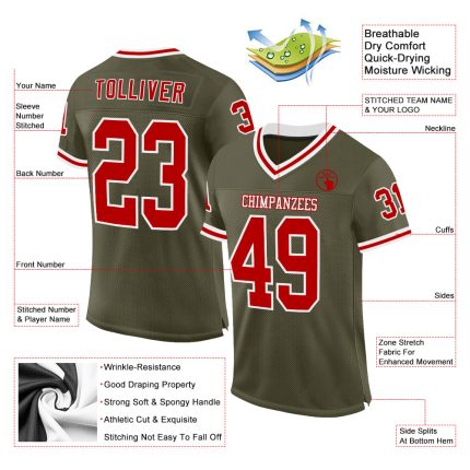 Personalized Olive Red-White Mesh Authentic Throwback Salute To Service Football Jersey Team Custom Name and Number