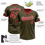 Personalized Olive Red-White Salute To Service Two-Button Unisex Softball Jersey Team Custom Name and Number
