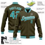Personalized Olive Teal-White Bomber Full-Snap Varsity Letterman Salute To Service Jacket Team Custom Name and Number