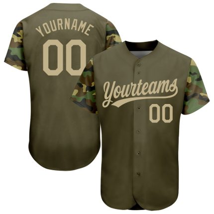 Personalized Olive Vegas Gold-Camo 3D Pattern Design Authentic Salute To Service Baseball Jersey Team Custom Name and Number