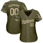 Personalized Olive Vegas Gold-Camo 3D Pattern Design Authentic Salute To Service Baseball Jersey Team Custom Name and Number