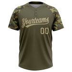 Personalized Olive Vegas Gold-Camo 3D Pattern Salute To Service Two-Button Unisex Softball Jersey Team Custom Name and Number