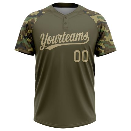 Personalized Olive Vegas Gold-Camo 3D Pattern Salute To Service Two-Button Unisex Softball Jersey Team Custom Name and Number