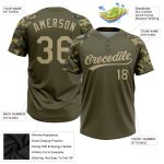 Personalized Olive Vegas Gold-Camo 3D Pattern Salute To Service Two-Button Unisex Softball Jersey Team Custom Name and Number